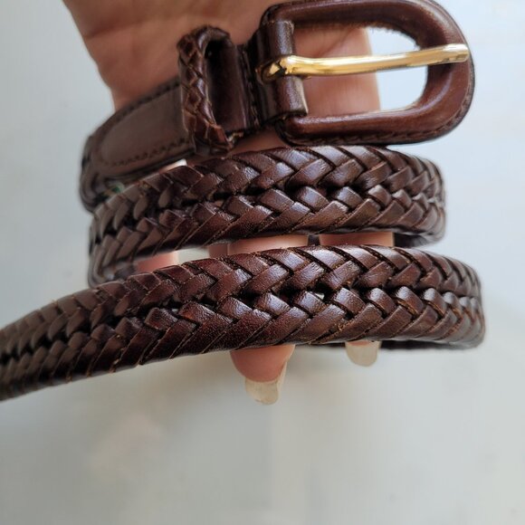 Cole Haan Brown Leather Woven Belt Size M/L - Picture 1 of 7